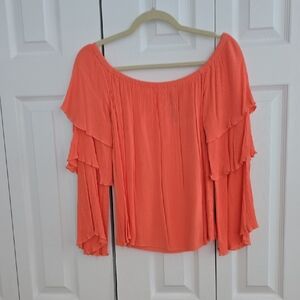 Women's Off-Shoulder Ruffle Blouse in Coral